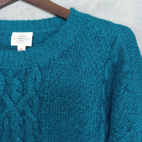 NWT St. John’s Bay Teal Cable Knit Pullover XL Cozy Soft Stretch Winter Sweater - Picture 5 of 13